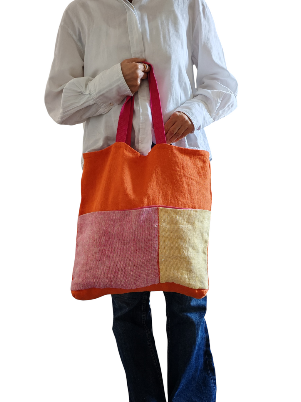 Borsa in lino con tasche esterne