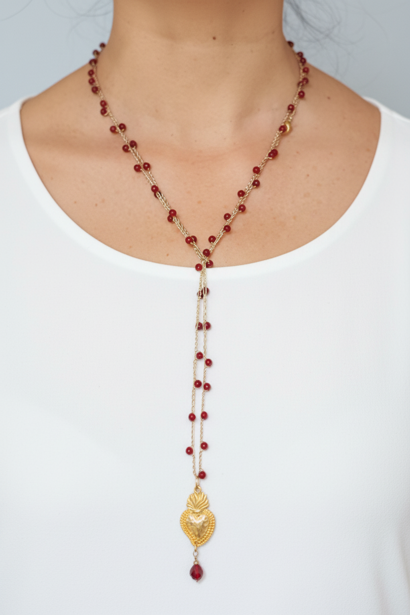 Collana cuore sacro granata