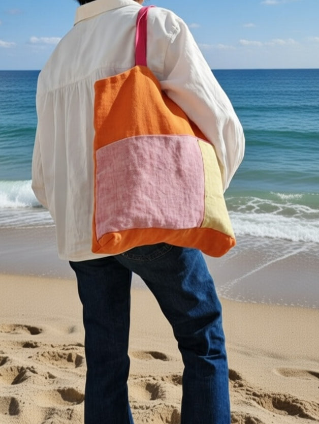 Borsa in lino con tasche esterne