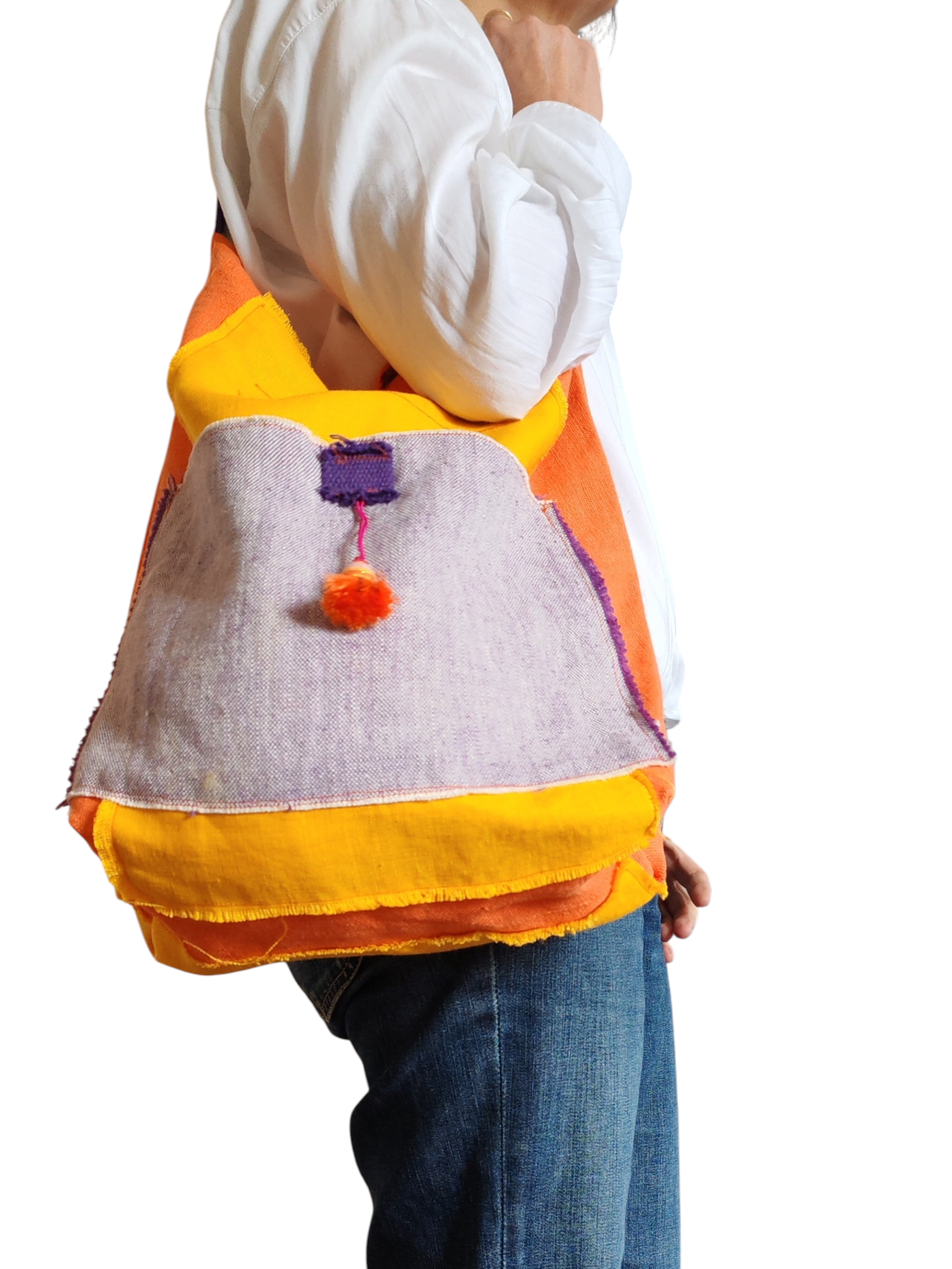 Borsa in lino con tasca esterna
