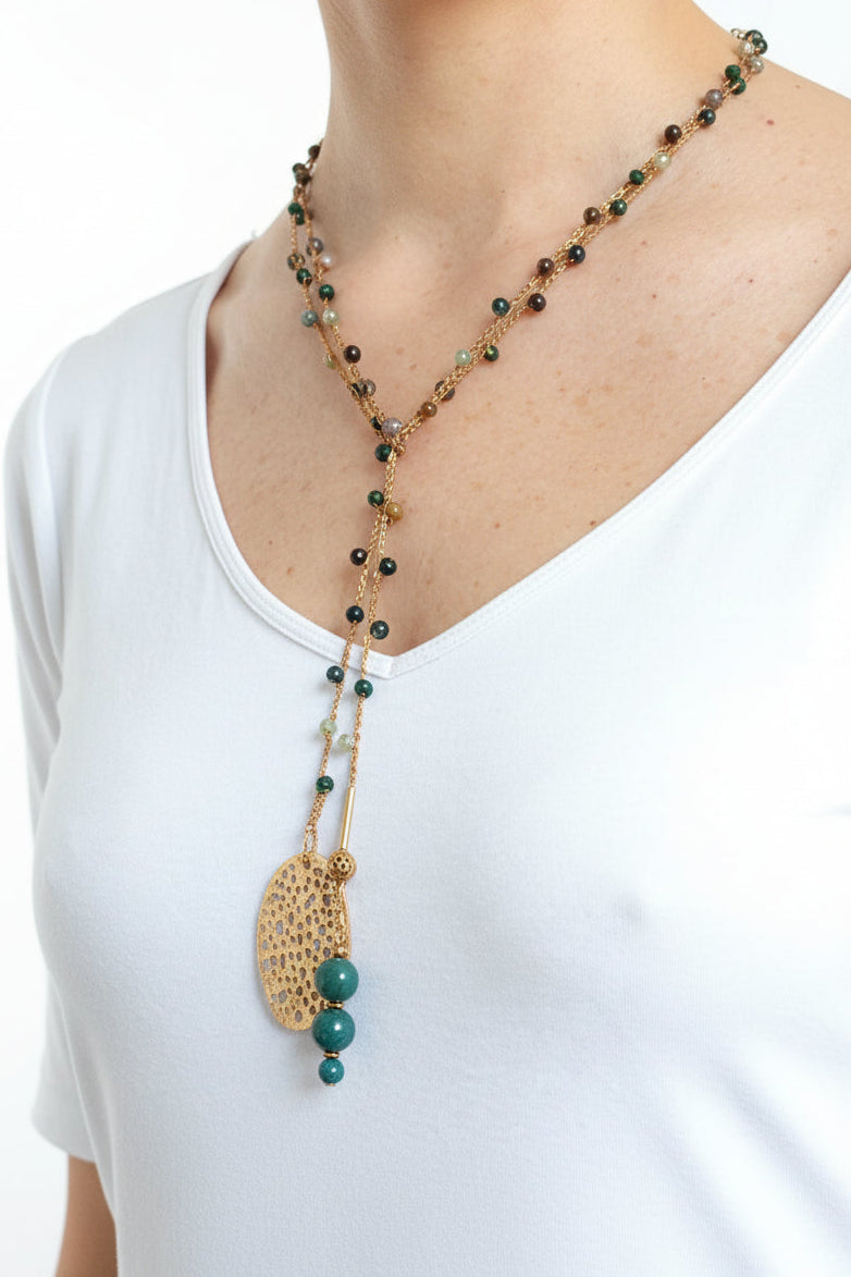 Collana agata muschiata con ciondolo