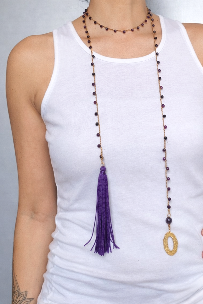 Collana viola ametista e nappa
