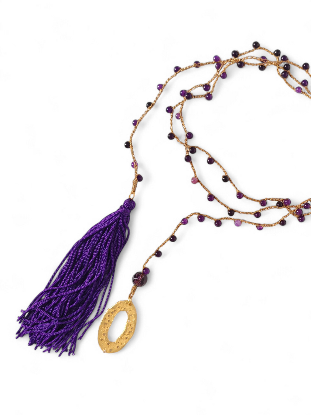 Collana viola ametista e nappa