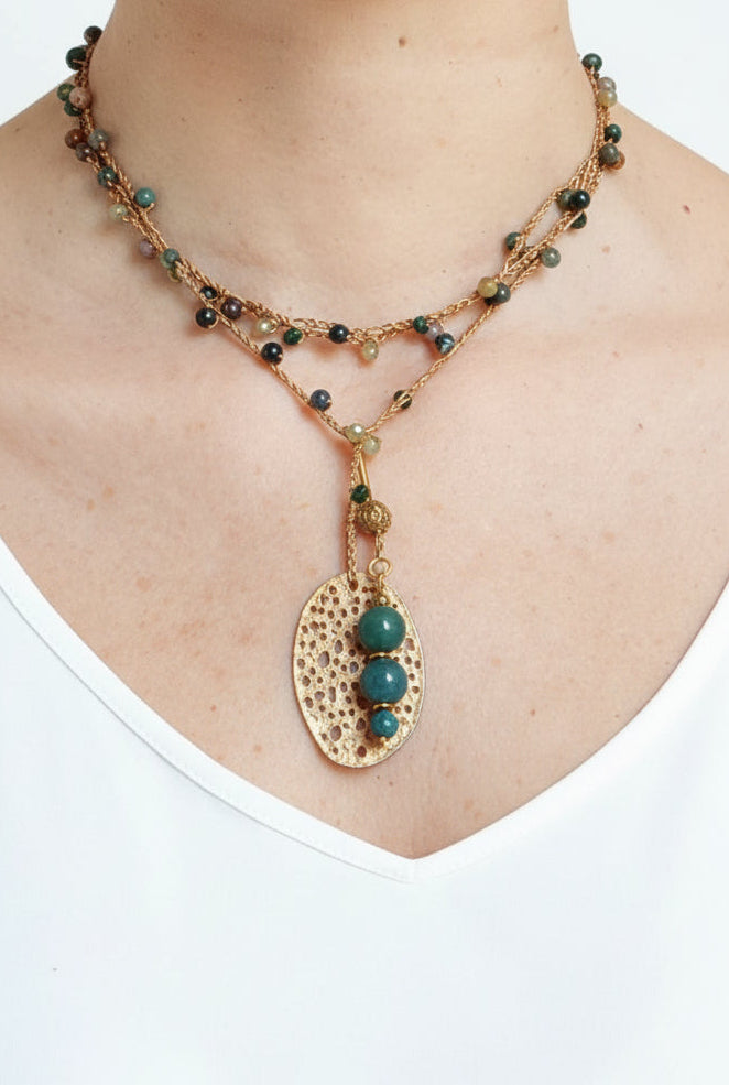 Collana agata muschiata con ciondolo