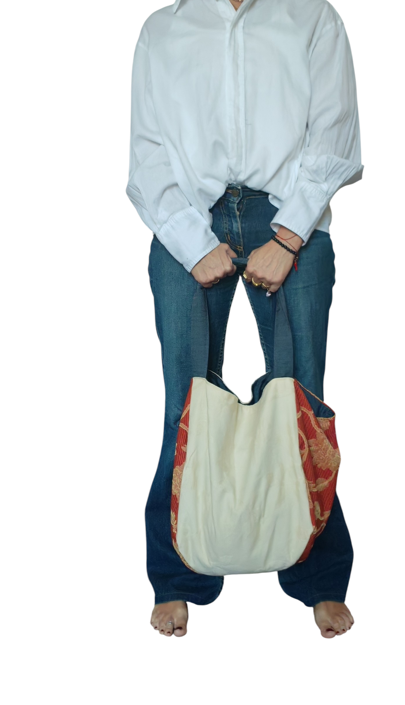 Borsa zaino double face jeans leggero e fantasia