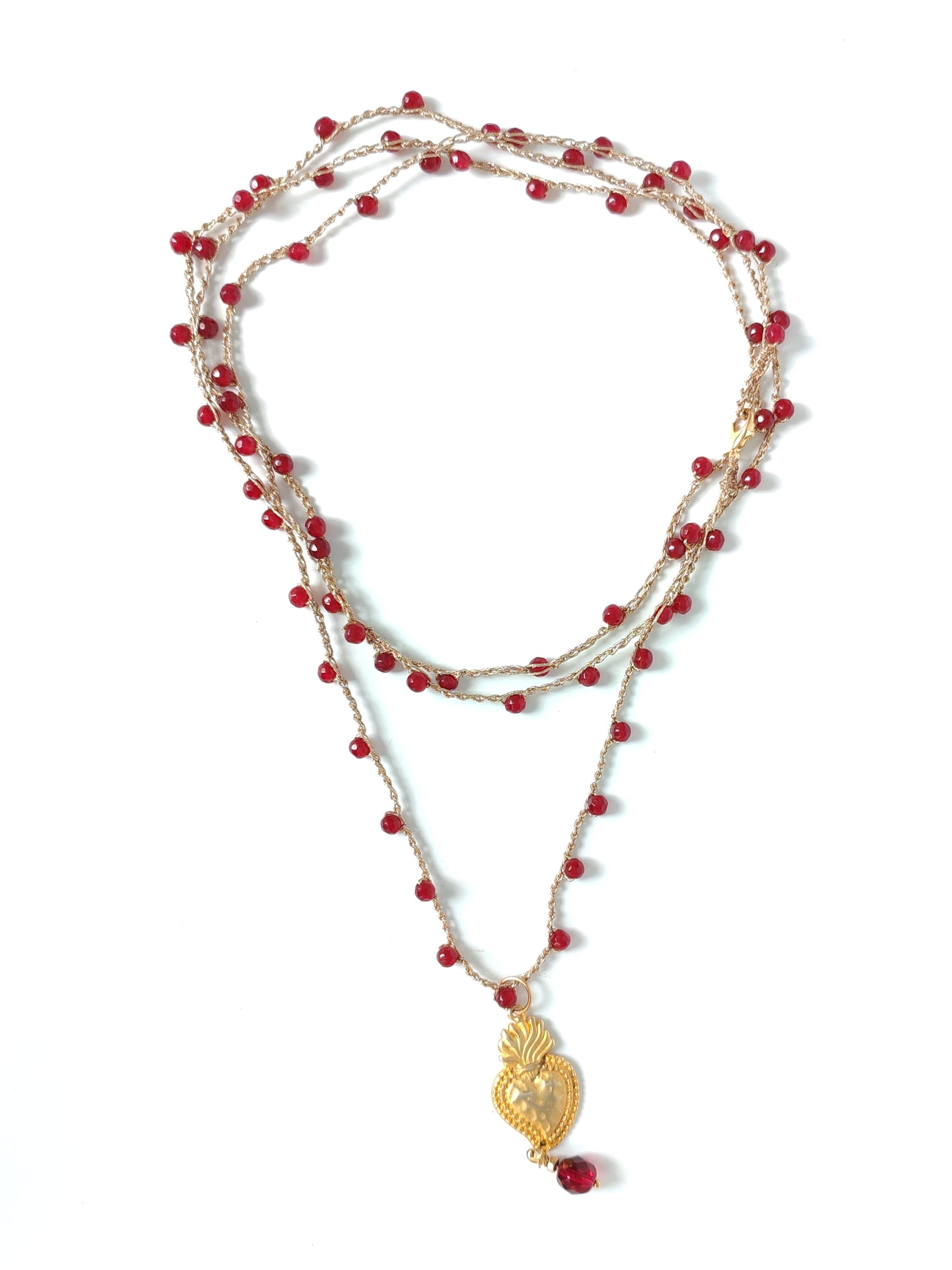Collana cuore sacro granata