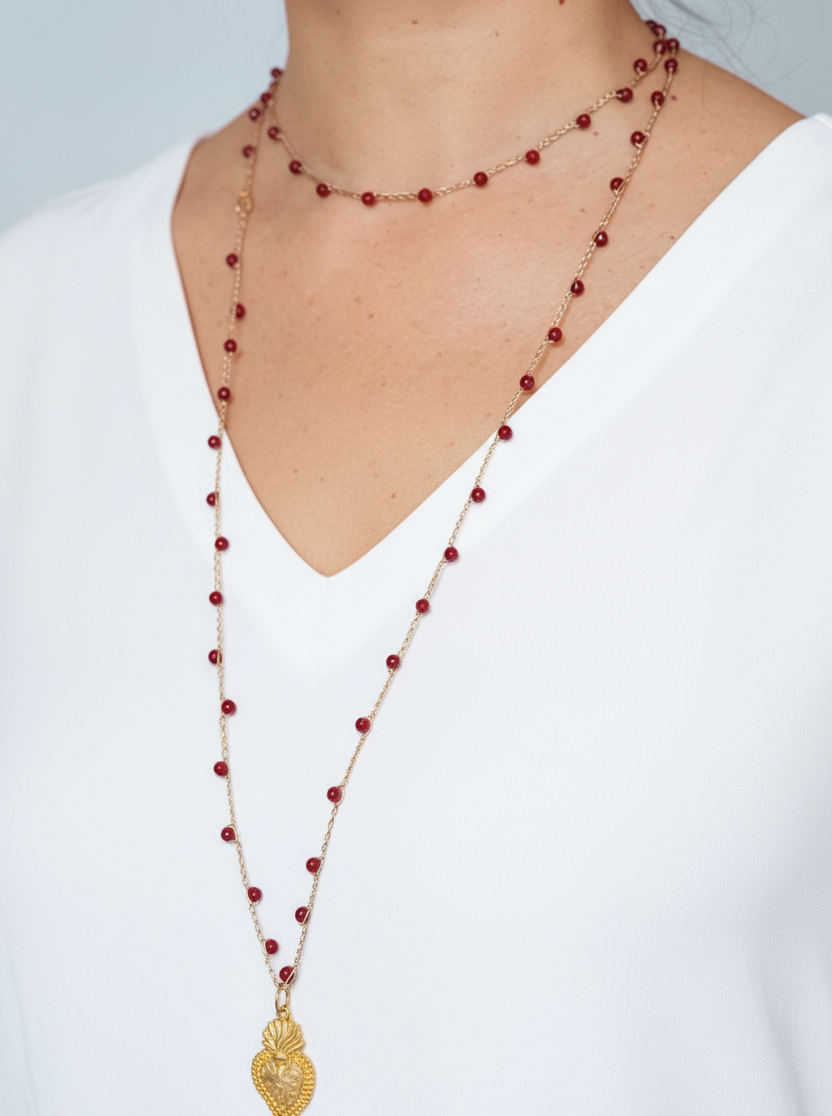 Collana cuore sacro granata