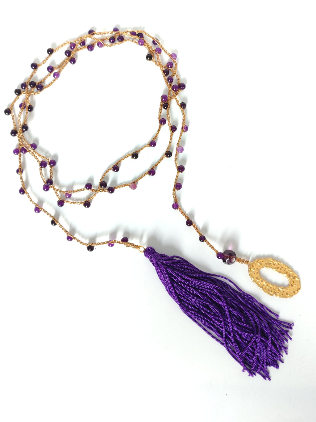Collana viola ametista e nappa