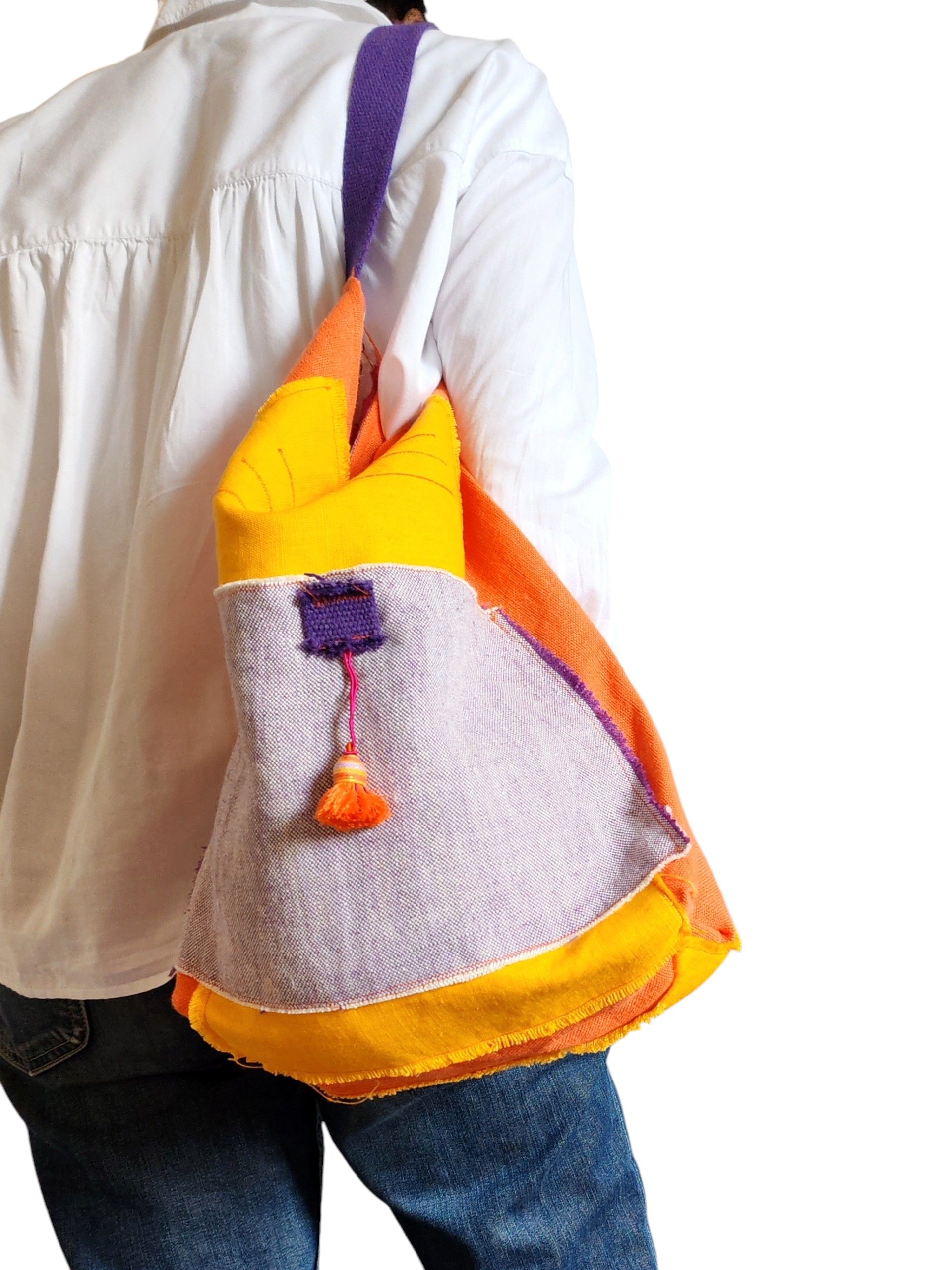Borsa in lino con tasca esterna