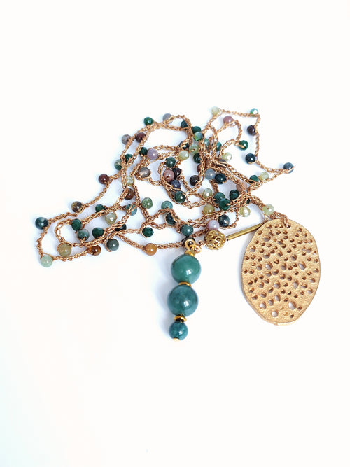 Collana agata muschiata con ciondolo